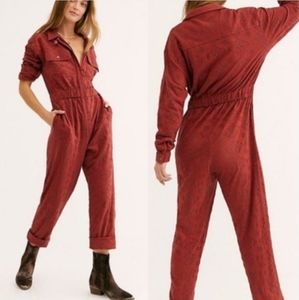 Free people set the tone eyelet red coveralls size 8. NWOT